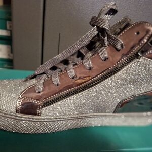 Lauren Lorraine Silver Glitter Sneakers with Brown Accents